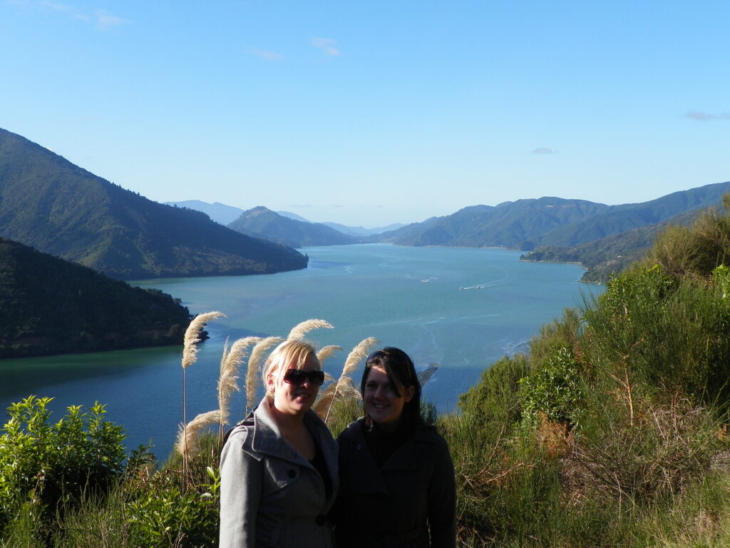 Hiking around the Marlborough sounds looking out from Cullen point on a sunny day