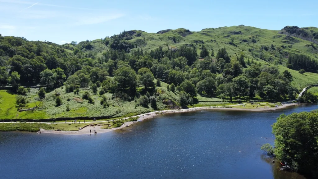 Drone Image of the circular track around Rydal Water. 